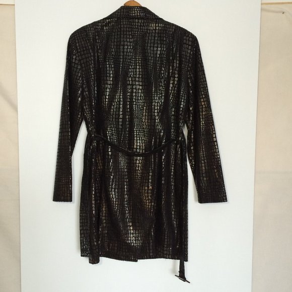 Joseph Ribkoff Jacket Sz 8 Black Reptile Snake Skin Pattern Belted Long Sleeve - Picture 2 of 9